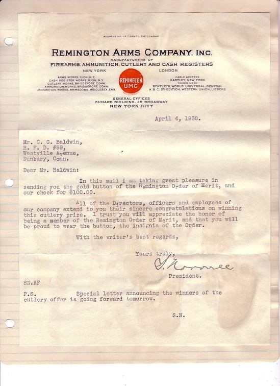 April 30 1930 letter