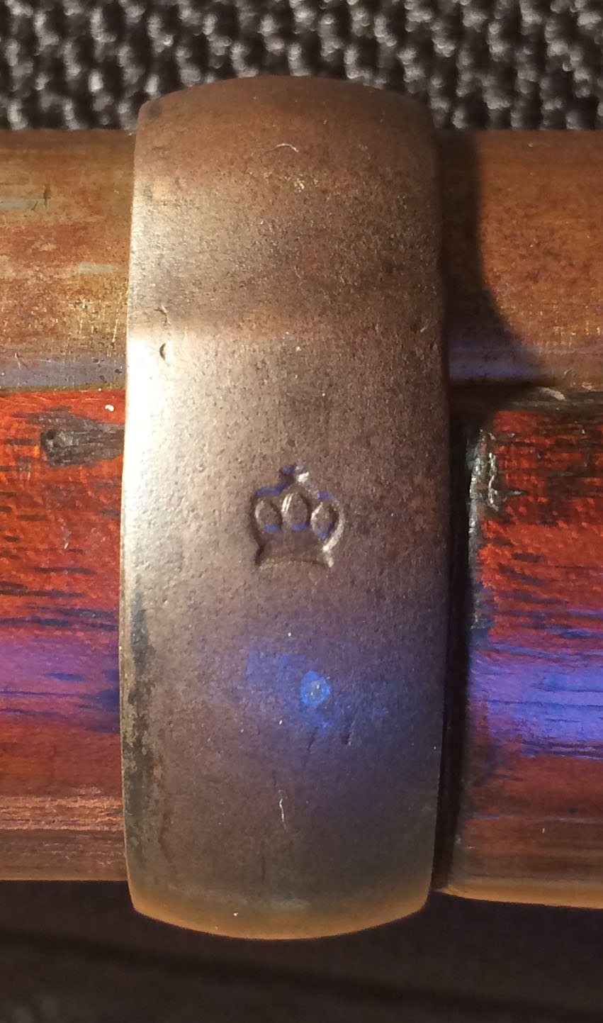 Front barrel band with crown stamped into it.