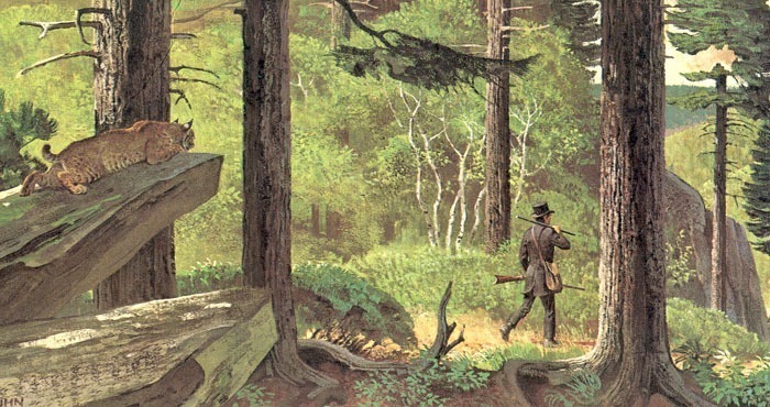 Painting of Eliphalet Remington walking to Utica to have his first gun barrel rifled in 1816