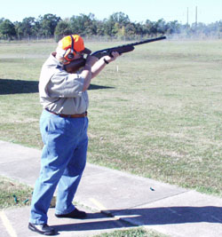 RSA Director Lee Estabrook powders a clay target on the Trap Range.